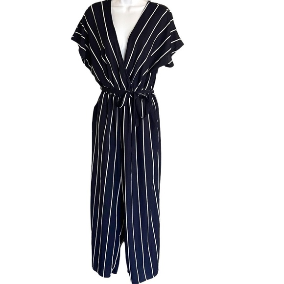 Mia Rose | Juniors Striped Jumpsuit | Navy White - NWT - Picture 1 of 7